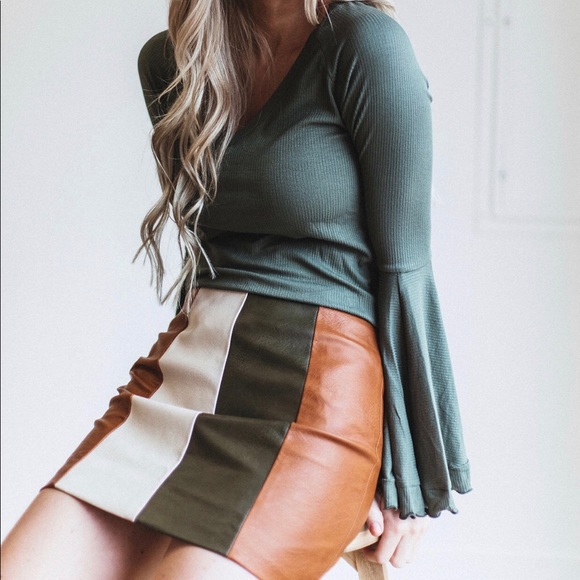 Honey Punch Dresses & Skirts - Meet me in Paris skirt -Striped leather-like skirt